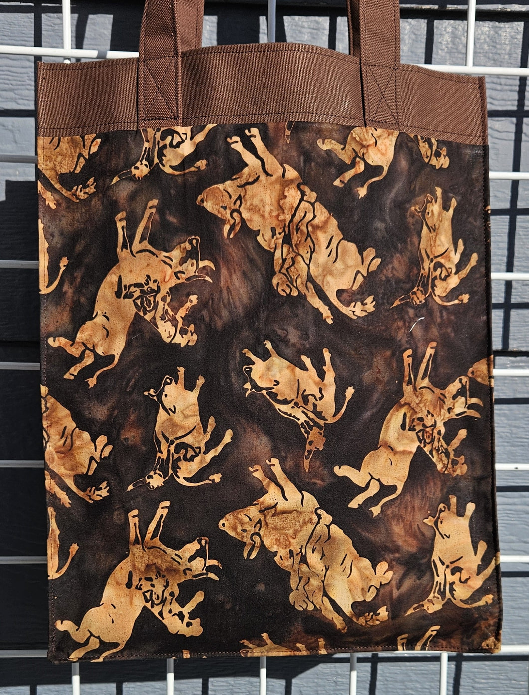 Large Market Tote with Pocket - Bull Riding Batik