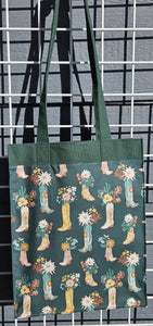 Large Market Tote with Pocket - Cowgirl Boots