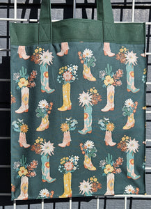 Large Market Tote with Pocket - Cowgirl Boots