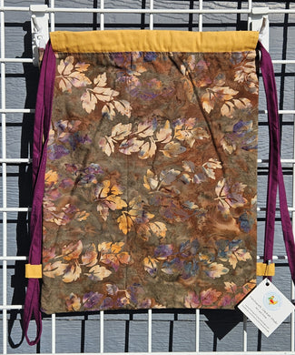 Cotton Drawstring Tote - Leaf Print Batik