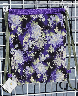 Cotton Drawstring Tote - Purple Chrysanthemum