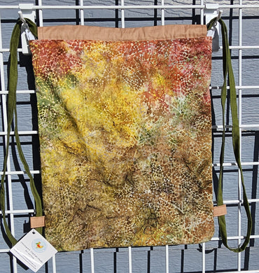 Cotton Drawstring Tote - Green & Rust Batik