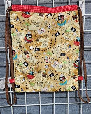 Cotton Drawstring Tote - Pirate Map