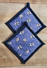 Load image into Gallery viewer, Pot Holders - Cows on Periwinkle