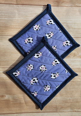 Pot Holders - Cows on Periwinkle