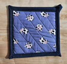 Load image into Gallery viewer, Pot Holders - Cows on Periwinkle