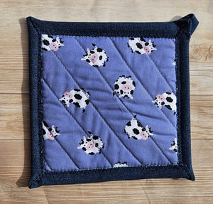 Pot Holders - Cows on Periwinkle