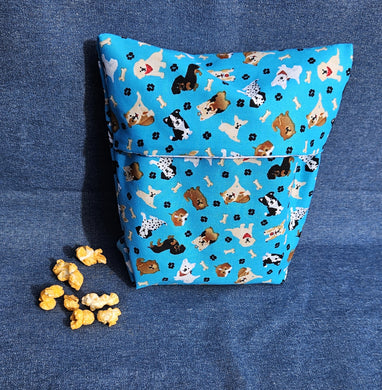 Reusable Popcorn Bag - Blue Dogs