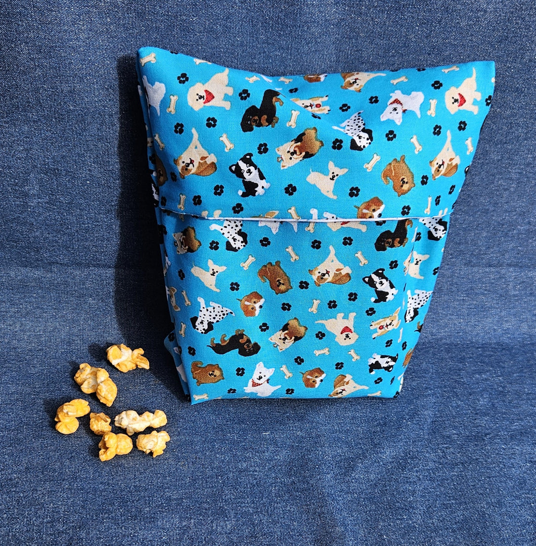 Reusable Popcorn Bag - Blue Dogs
