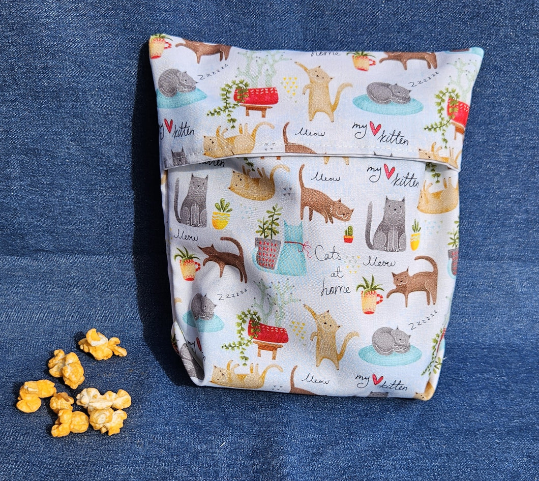 Reusable Popcorn Bag - Cats and Plants