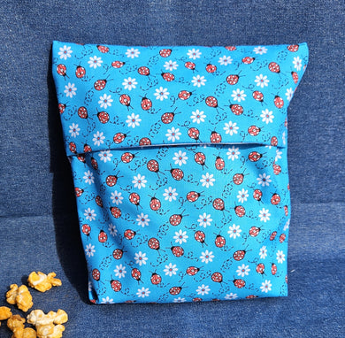 Reusable Popcorn Bag - Blue Lady Bugs