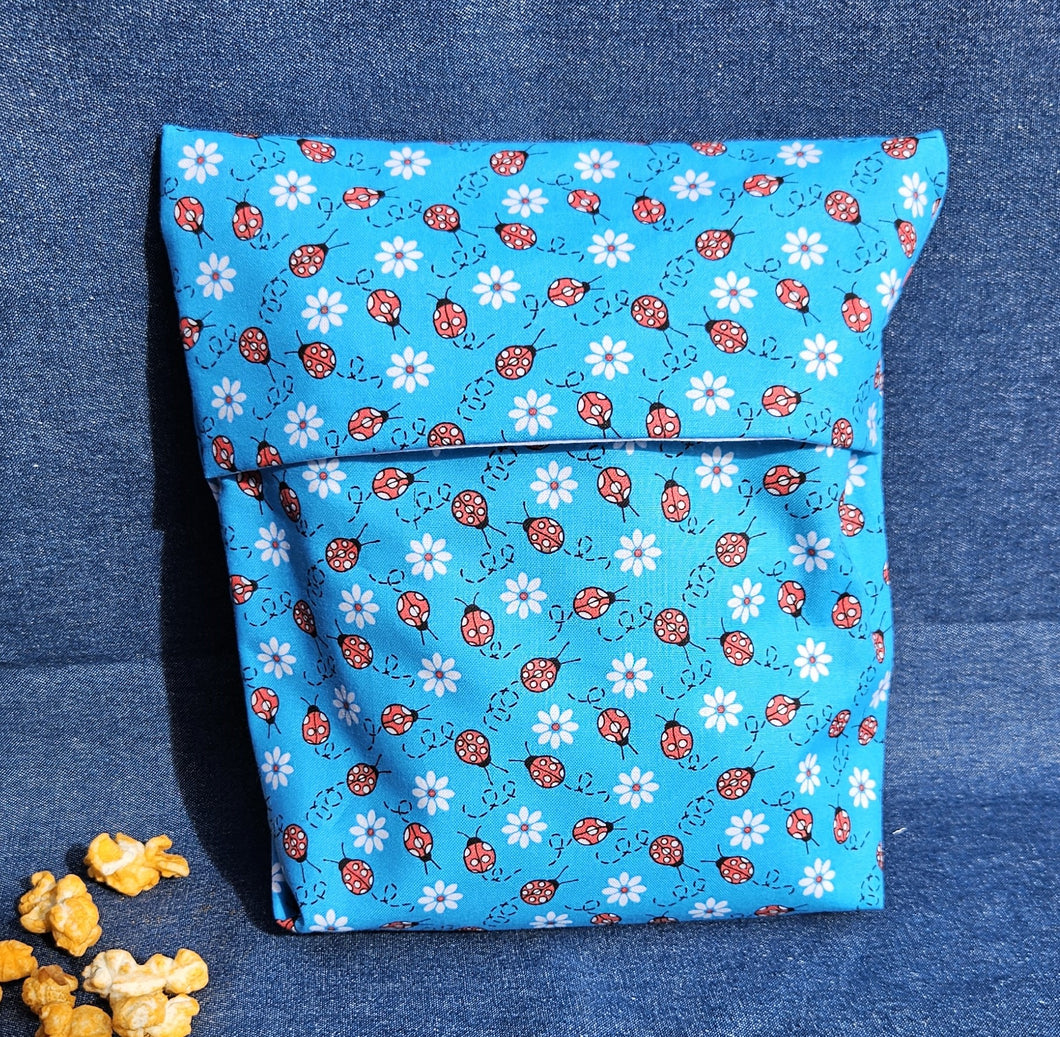 Reusable Popcorn Bag - Blue Lady Bugs