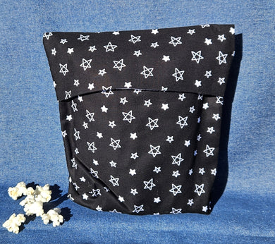 Reusable Popcorn Bag - White Stars on Black