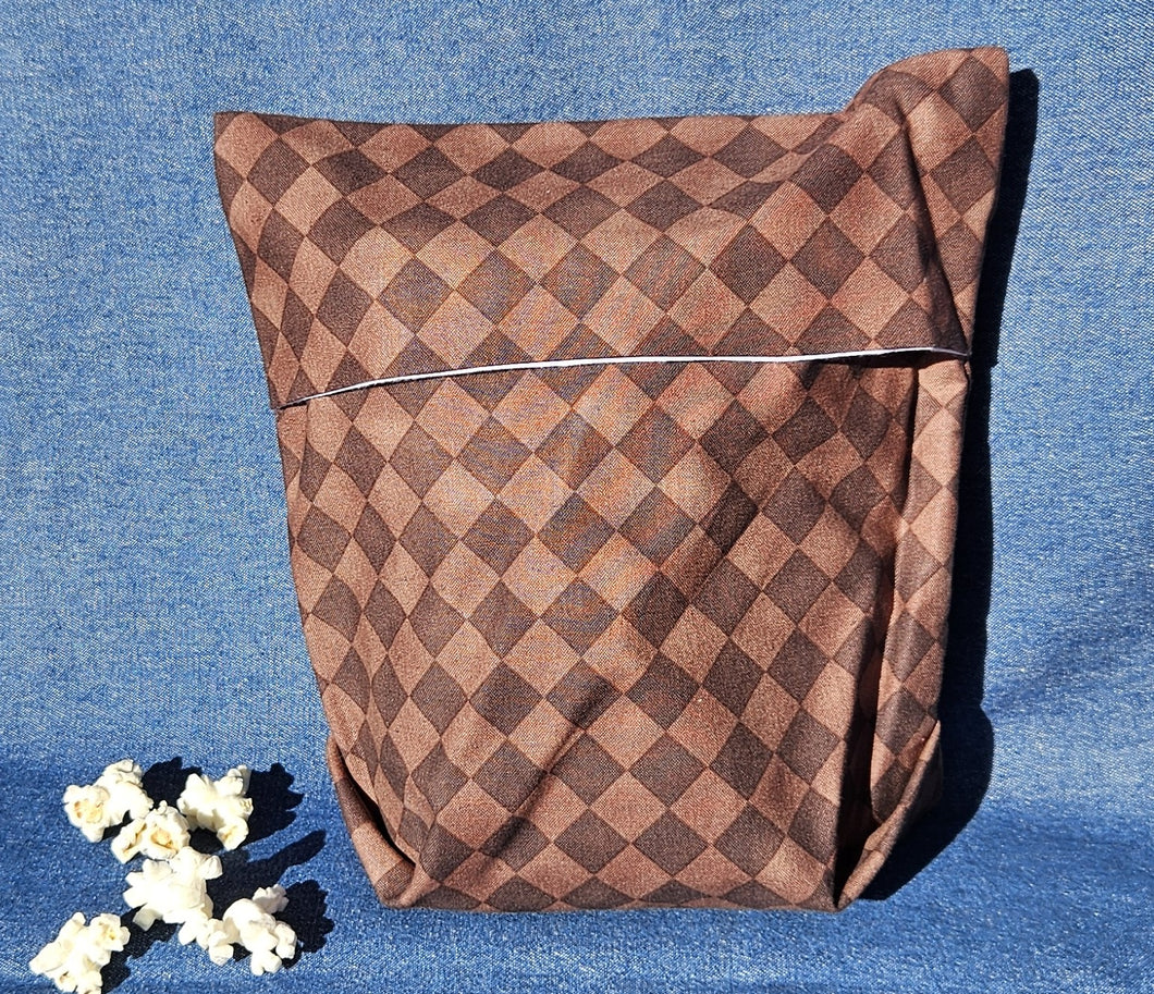 Reusable Popcorn Bag - Brown Check