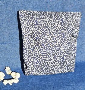 Reusable Popcorn Bag - White dots on Blue