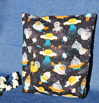 Reusable Popcorn Bag - Chickens in Space