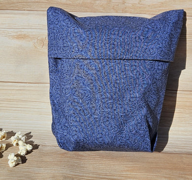 Reusable Popcorn Bag - Flowers on Dark Blue