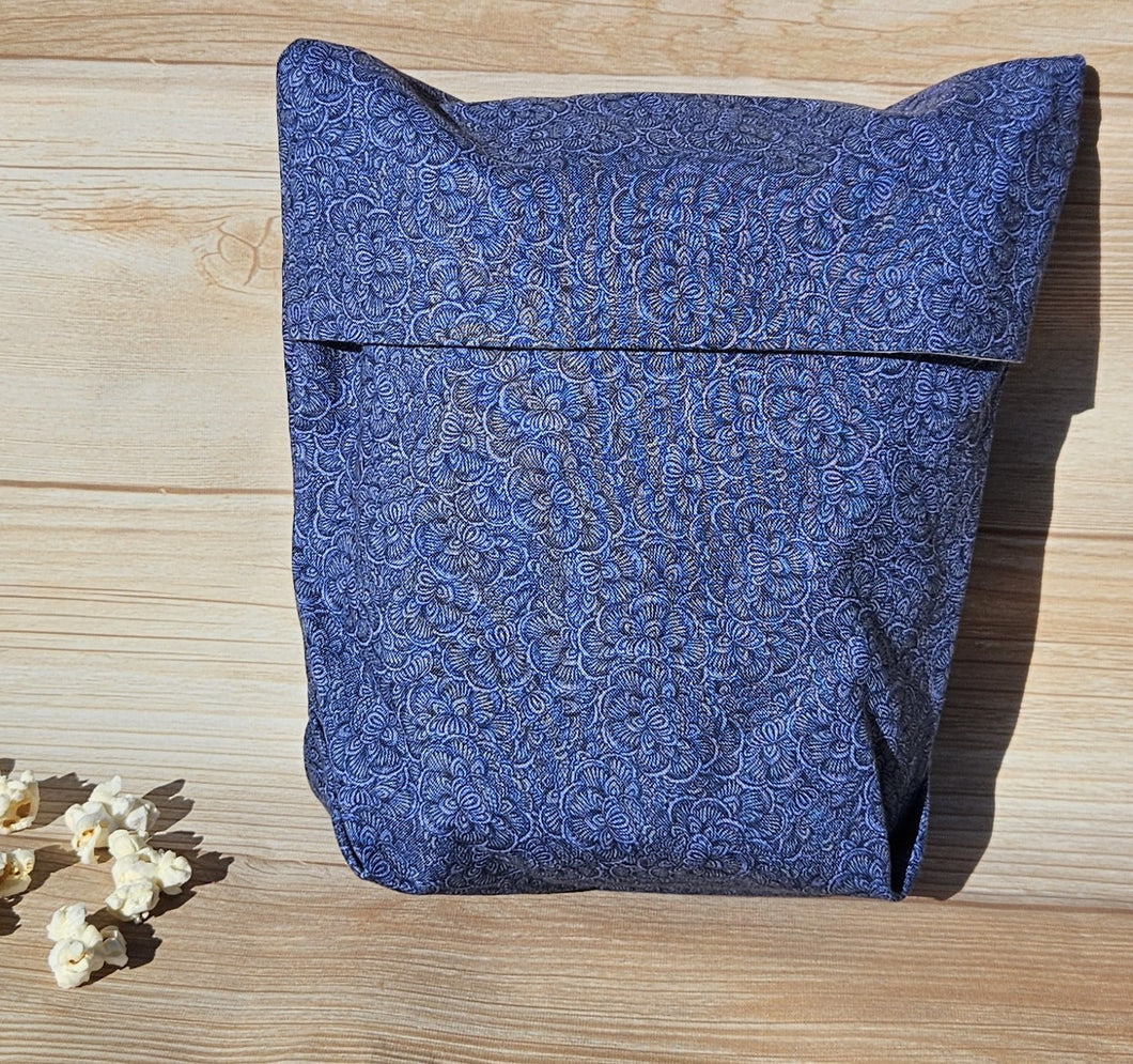 Reusable Popcorn Bag - Flowers on Dark Blue