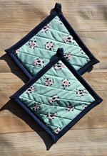 Load image into Gallery viewer, Pot Holders - Cows on Turquoise