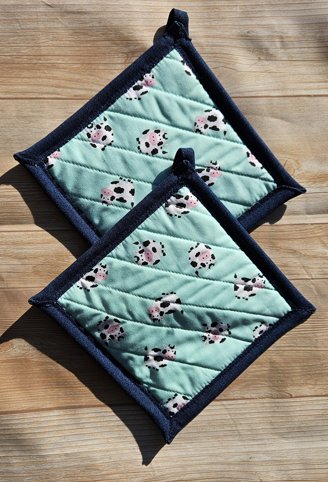 Pot Holders - Cows on Turquoise
