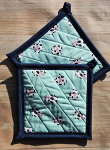 Pot Holders - Cows on Turquoise