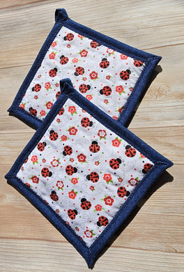 Pot Holders - Lady Bugs on White