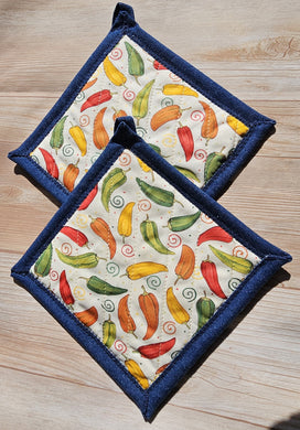 Pot Holders - Vintage Peppers on Cream