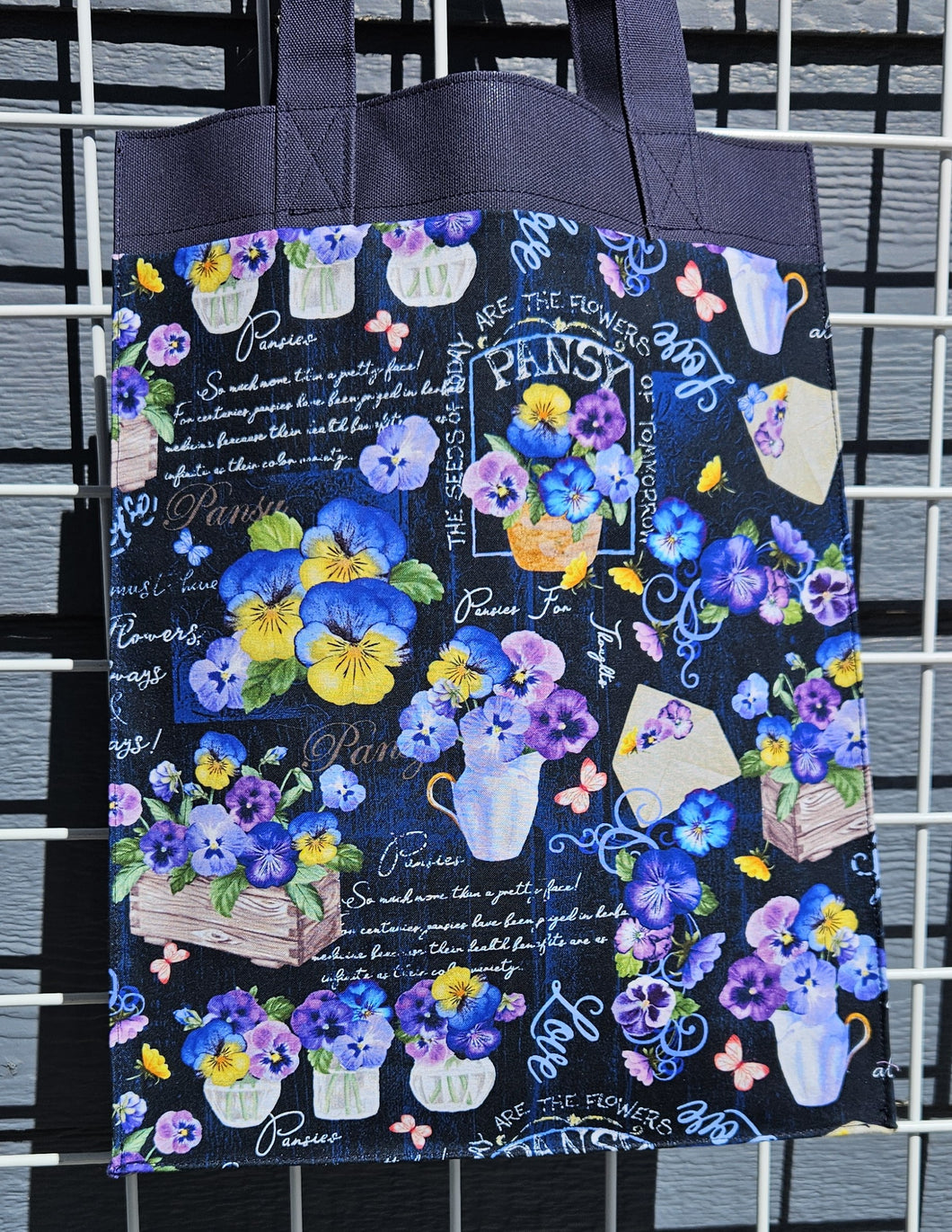Large Market Tote with Pocket - Pansies and Vases