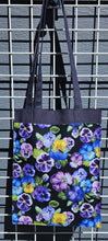 Load image into Gallery viewer, Large Market Tote with Pocket - Pansies on Blue