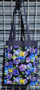 Large Market Tote with Pocket - Pansies on Blue