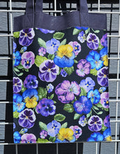 Load image into Gallery viewer, Large Market Tote with Pocket - Pansies on Blue