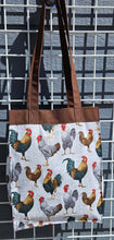 Load image into Gallery viewer, Large Market Tote with Pocket - Chicken on Newsprint