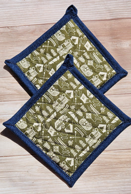 Pot Holders - Campers on Green