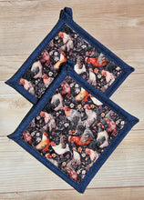 Load image into Gallery viewer, Pot Holders - Chickens on Grey