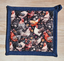 Load image into Gallery viewer, Pot Holders - Chickens on Grey