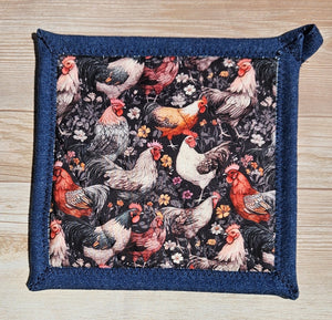 Pot Holders - Chickens on Grey