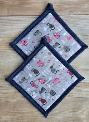 Pot Holders - Cats Pink and Grey