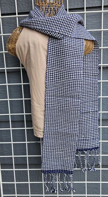 Handwoven Scarf - Blue Houndstooth Peruvian Wool