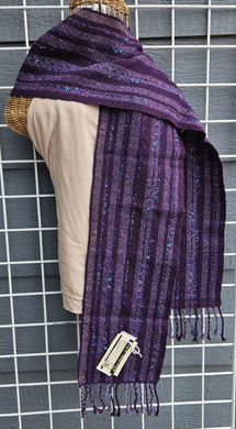 Handwoven Scarf - Purple Stripe w/ Blue Alpaca & Wool