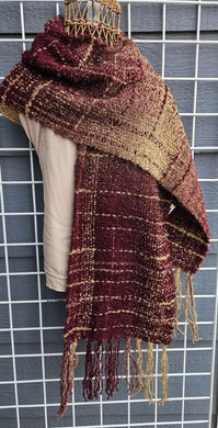 Handwoven Scarf - Maroon and Gold Boucle