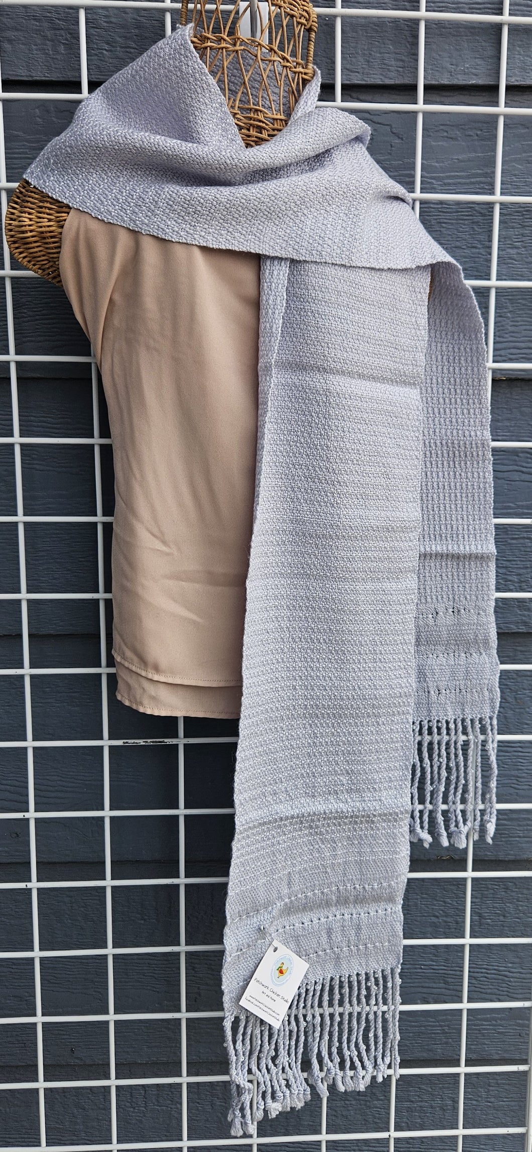 Handwoven Scarf - Blue Grey Wool