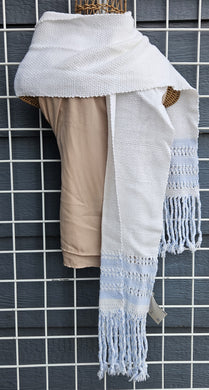 Handwoven Scarf - White with Blue Trim