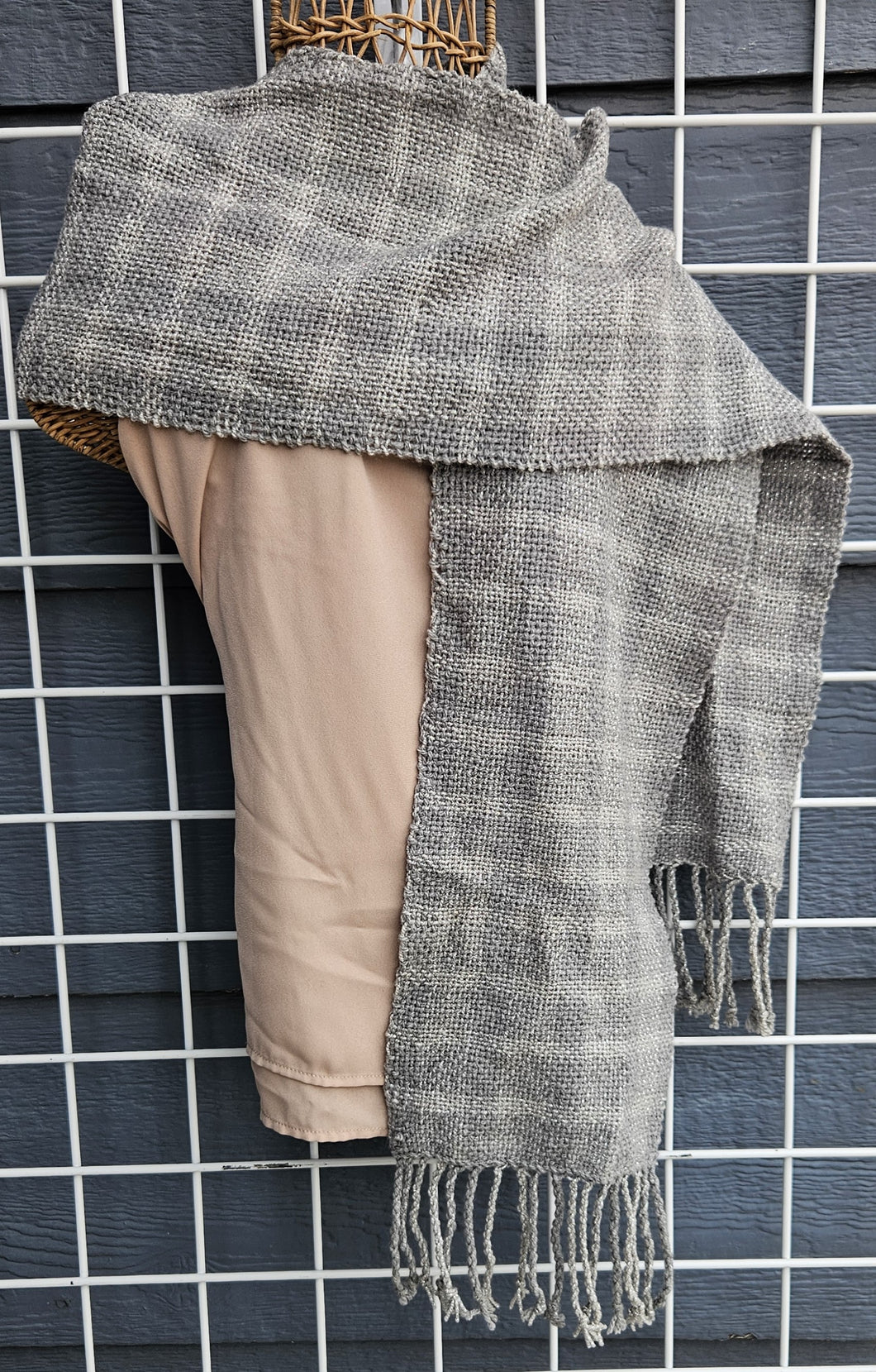 Handwoven Scarf - Grey with Silver Accents