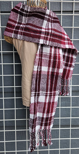 Handwoven Scarf - Maroon and White Plaid