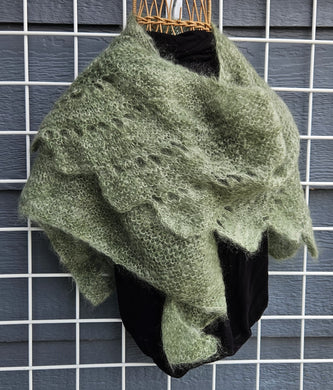Hand Knitted Shawl - Green Mohair