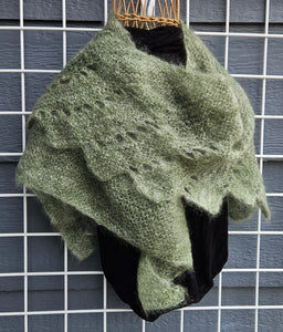 Hand Knitted Shawl - Green Mohair