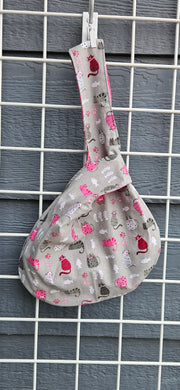 Large Knot Tote - Pink on Grey Cats