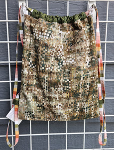 Cotton Drawstring Tote - Dark Green Abstract
