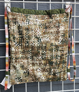 Cotton Drawstring Tote - Dark Green Abstract