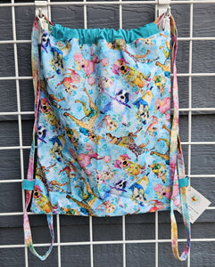 Cotton Drawstring Tote - Rainbow Dogs